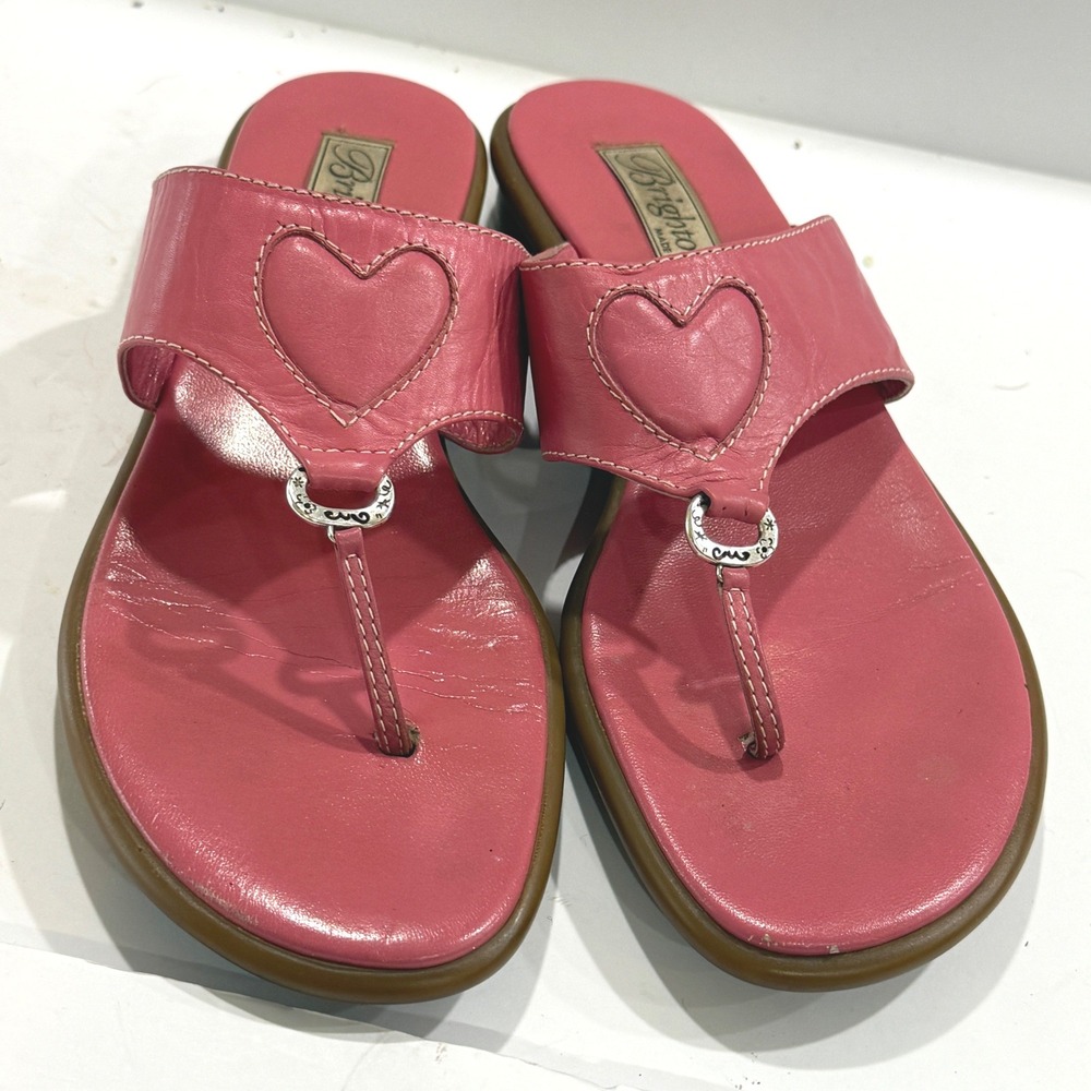 Brighton June Pink Leather Heart Thong Sandals Made in Italy Womens Size 8 M